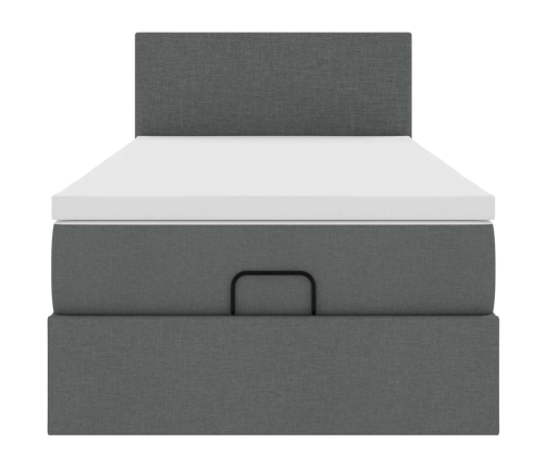 Cama otomana con colchón y LED tela gris oscuro 80x200cm