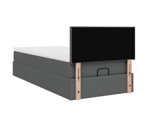 Cama otomana con colchón y LED tela gris oscuro 80x200cm