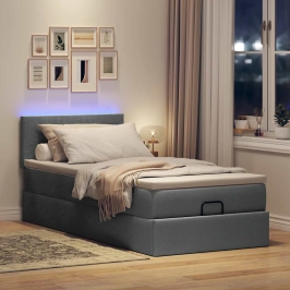 Cama otomana con colchón y LED tela gris oscuro 80x200cm