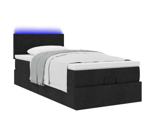 Cama otomana con colchón y luces LED tela negra 80x200cm