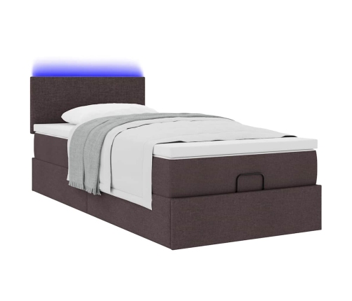 Estructura cama otomana colchón tela marrón oscuro 80x200cm