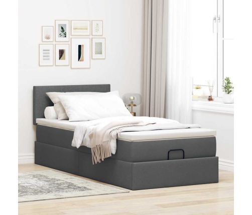 Estructura cama otomana colchón tela gris oscuro 90x190cm