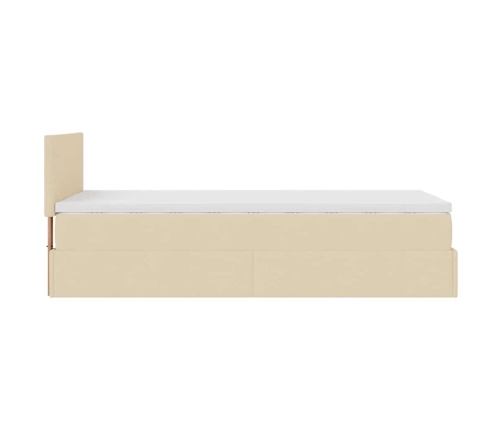 Estructura de cama otomana con colchón tela crema 90x190cm