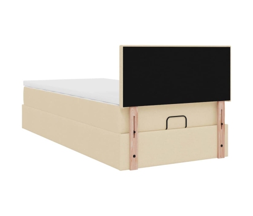 Estructura de cama otomana con colchón tela crema 90x190cm