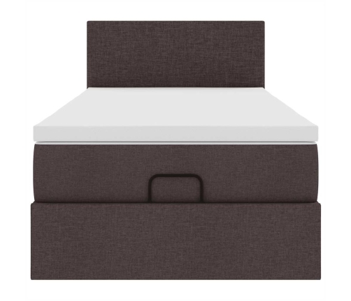 Cama otomana con colchón y LED tela marrón oscuro 90x200 cm