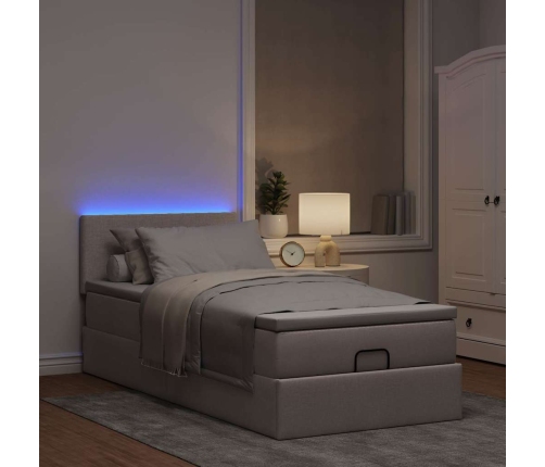 Cama otomana con colchón y luces LED tela gris taupé 90x200 cm