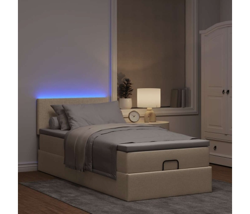 Cama otomana con colchón y luces LED tela crema 90x200 cm