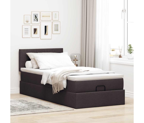 Cama otomana con colchón marrón oscuro 100x200 cm tela