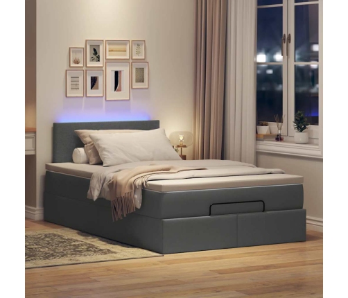 Cama otomana con colchón y LED tela gris oscuro 120x190 cm