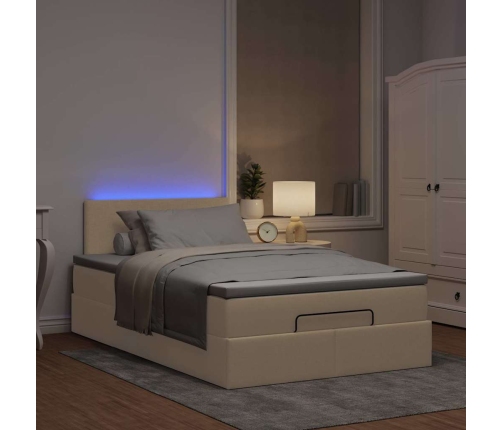 Cama otomana con colchón y luces LED tela crema 120x190cm