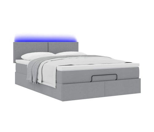 Cama otomana con colchón LED gris claro 140x190 cm tela