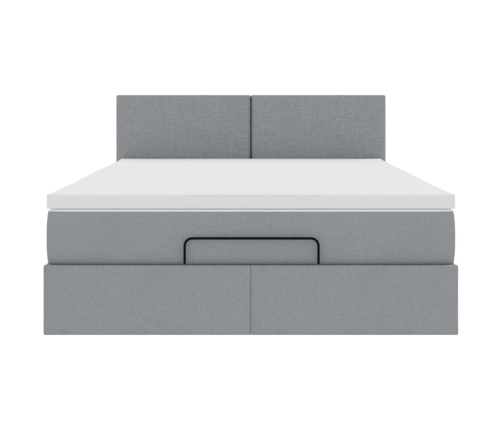 Cama otomana con colchón LED gris claro 140x190 cm tela