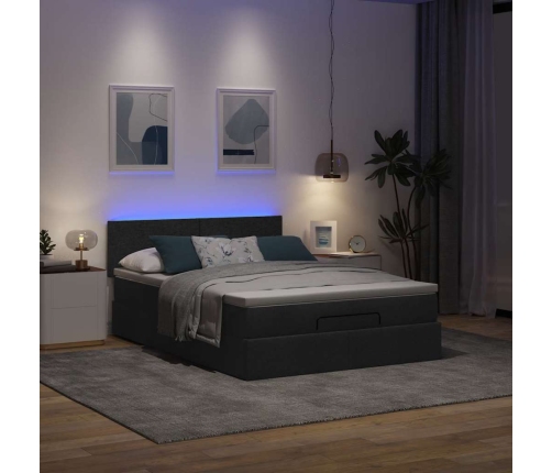 Cama otomana con colchón LED negra 140x190 cm tela