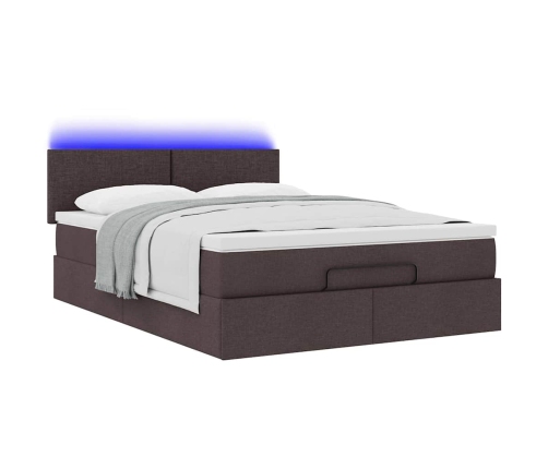 Cama otomana con colchón LED marrón oscuro 140x190 cm tela