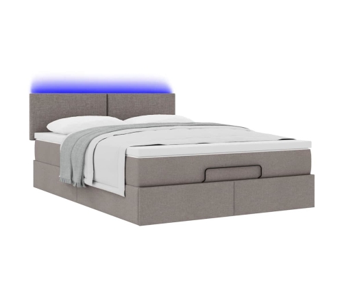 Cama otomana con colchón LED tela gris pardo 140x190 cm