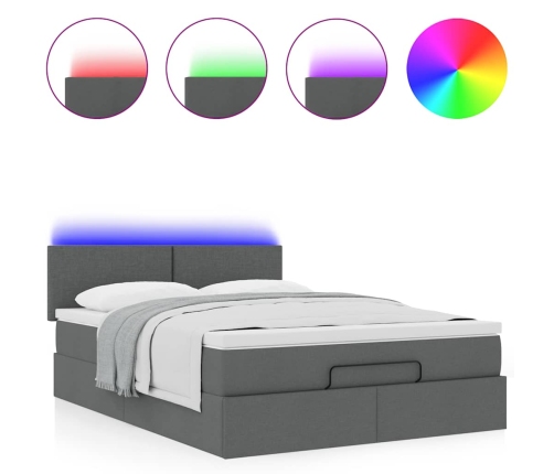 Cama otomana con colchón LED gris oscuro 140x200 cm tela