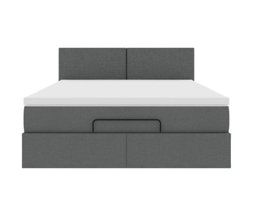 Cama otomana con colchón LED gris oscuro 140x200 cm tela