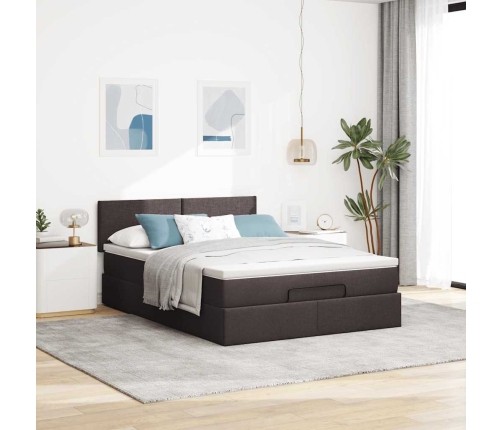 Estructura cama otomana colchón tela marrón oscuro 140x200cm