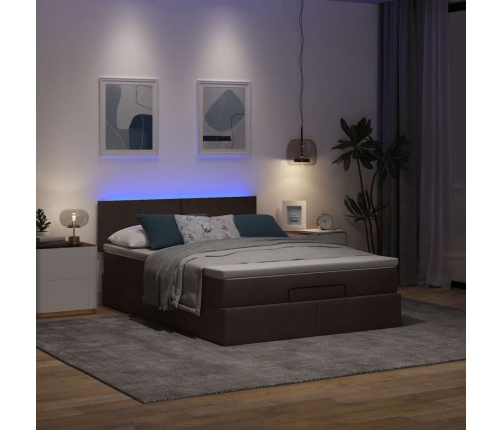 Estructura cama otomana colchón tela marrón oscuro 140x200cm