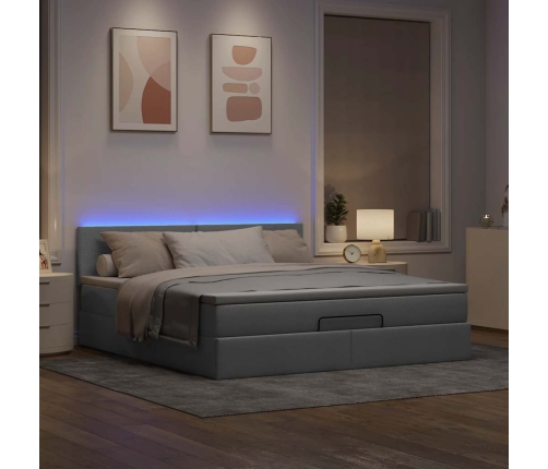 Cama otomana con colchón y LED tela gris claro 180x200cm