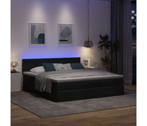 Cama otomana con colchón y LED tela gris oscuro 180x200cm