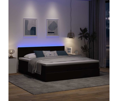 Cama otomana con colchón y LED tela marrón oscuro 180x200cm