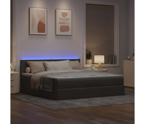 Cama otomana con colchón y luces LED tela gris taupe 180x200cm