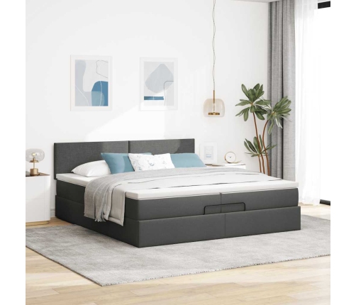 Estructura cama otomana colchones tela gris oscuro 200x200cm
