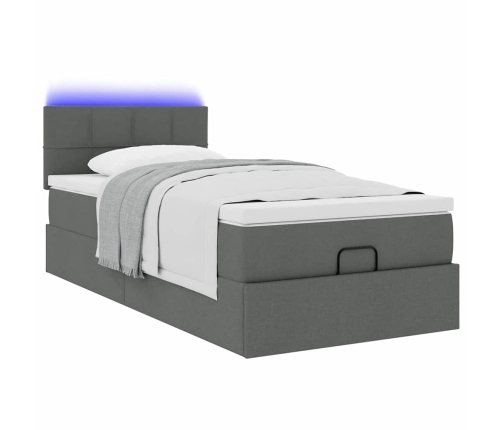 Cama otomana con colchón y LED tela gris oscuro 80x200cm