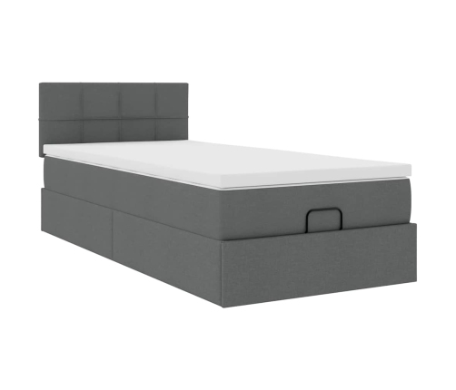 Cama otomana con colchón y LED tela gris oscuro 80x200cm