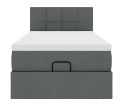 Cama otomana con colchón y LED tela gris oscuro 80x200cm