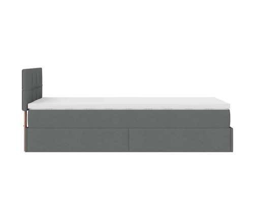 Cama otomana con colchón y LED tela gris oscuro 80x200cm