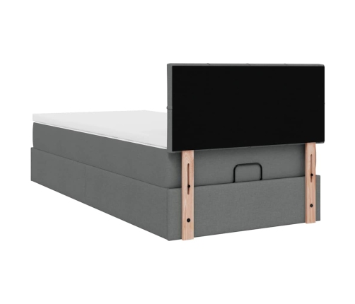 Cama otomana con colchón y LED tela gris oscuro 80x200cm