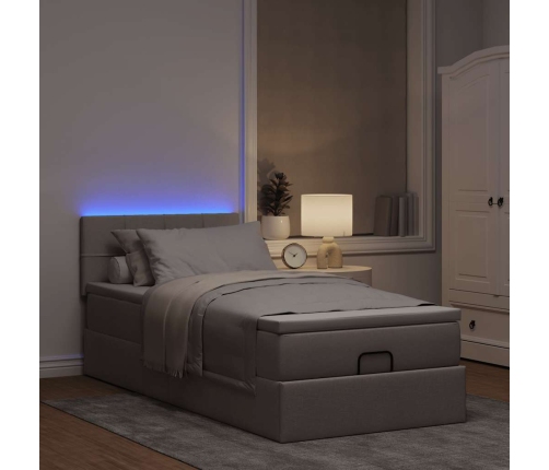 Cama otomana con colchón y luces LED tela gris taupé 90x200 cm