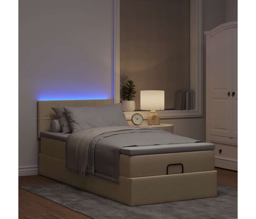 Cama otomana con colchón y luces LED tela crema 90x200 cm