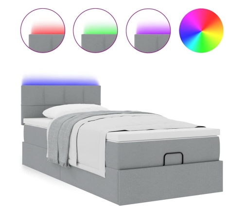 Cama otomana con colchón gris claro 100x200 cm tela