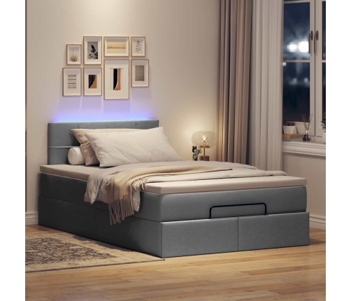 Cama otomana con colchón y LED tela gris oscuro 120x190 cm