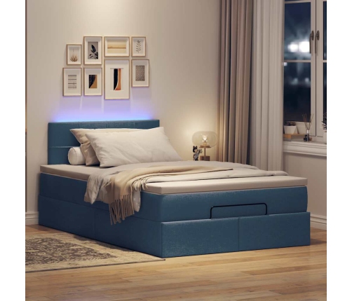 Cama otomana con colchón y luces LED tela azul 120x190cm