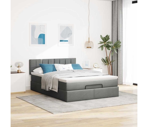 Cama otomana con colchón LED gris oscuro 140x190 cm tela