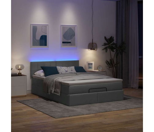 Cama otomana con colchón LED gris oscuro 140x190 cm tela