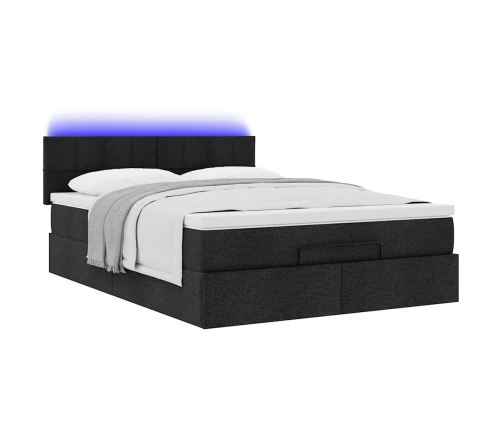 Cama otomana con colchón LED negra 140x190 cm tela