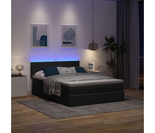 Cama otomana con colchón LED negra 140x190 cm tela