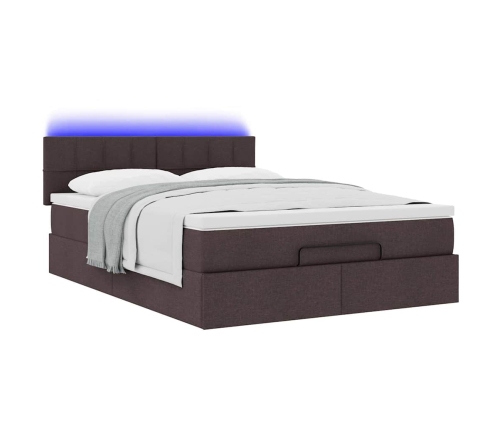 Cama otomana con colchón LED marrón oscuro 140x190 cm tela