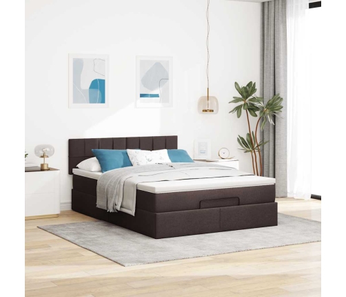 Cama otomana con colchón LED marrón oscuro 140x190 cm tela