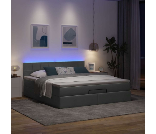 Cama otomana con colchón y LED tela gris oscuro 180x200cm