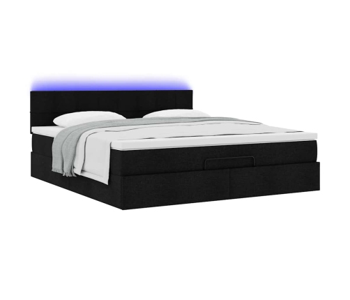 Cama otomana con colchón y luces LED tela negra 180x200cm