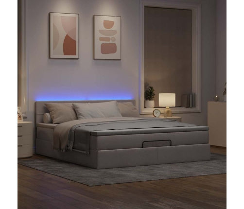 Cama otomana con colchón y luces LED tela gris taupe 180x200cm