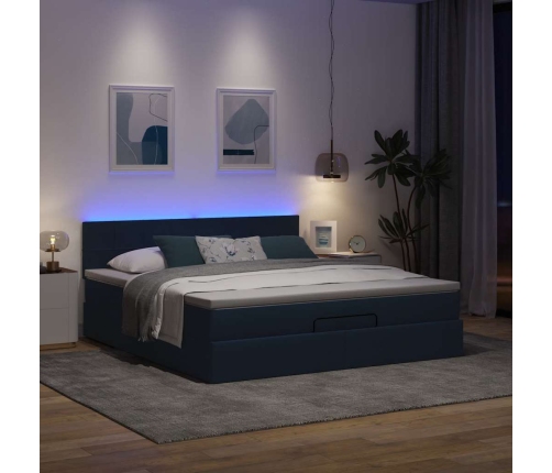 Cama otomana con colchón y luces LED tela azul 180x200cm