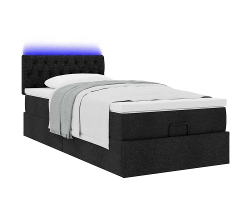 Cama otomana con colchón y luces LED tela negra 80x200cm