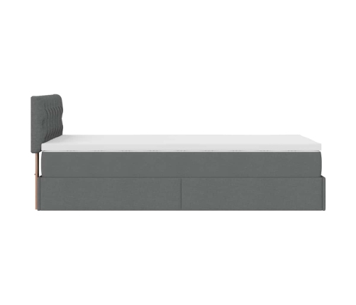 Cama otomana con colchón y LED tela gris oscuro 90x200 cm